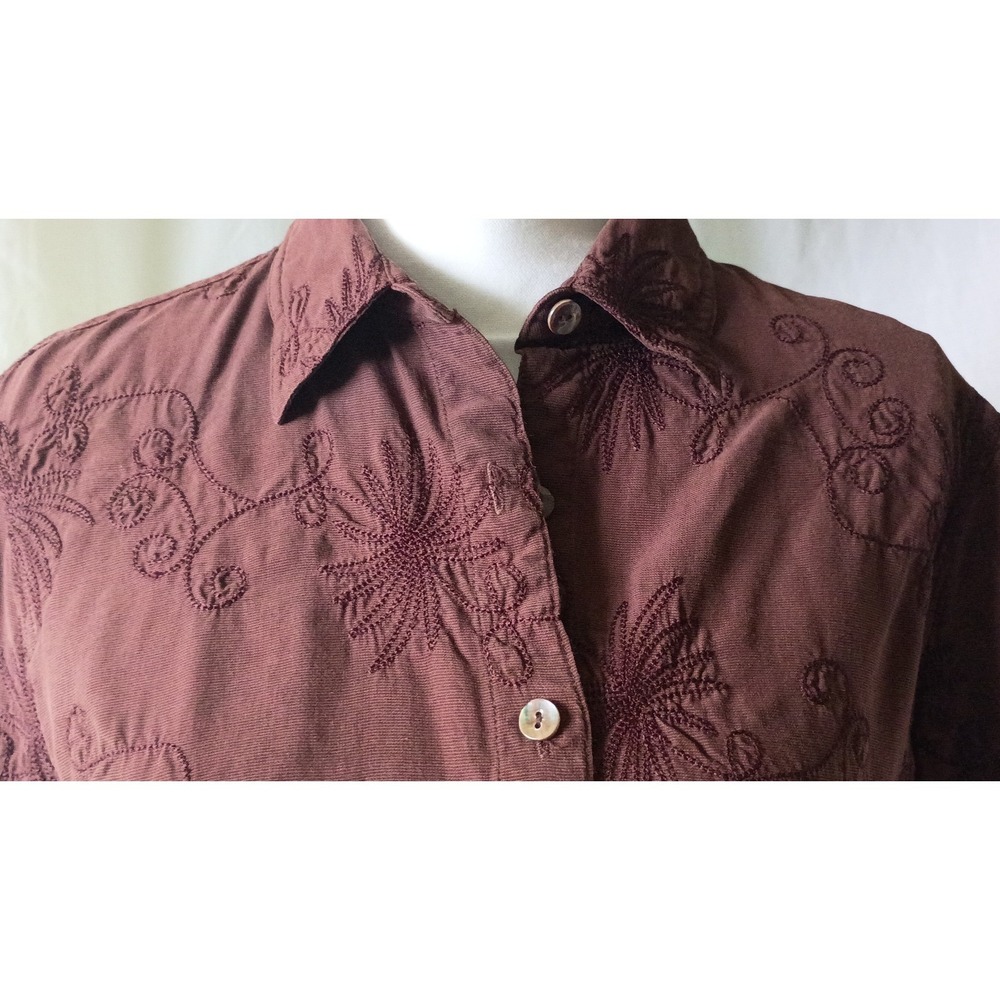 Espresso Brown Vintage Collegiate Silk Cotton Embroidered  Shirt Brown  Size 12 - Picture 3 of 6